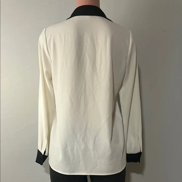 Calvin Klein Tunic Blouse Vintage Y2K Cream & Black Long Sleeve Women's Size SP - Picture 7 of 12